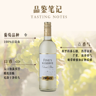南非酒庄原瓶进口五兽珍藏白诗南干白葡萄酒送礼小酌聚会亲友必备